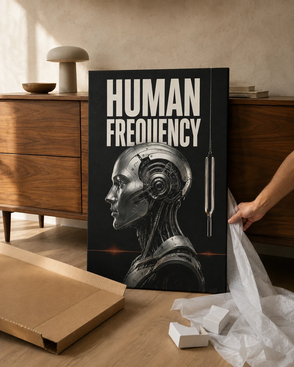 AI-generated unboxing concept for Human Frequency II